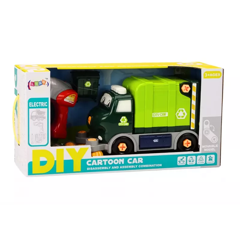LEAN TOYS camión de basura de dibujos animados giratorio móvil DIY verde 358 piezas set de bloques de construcción