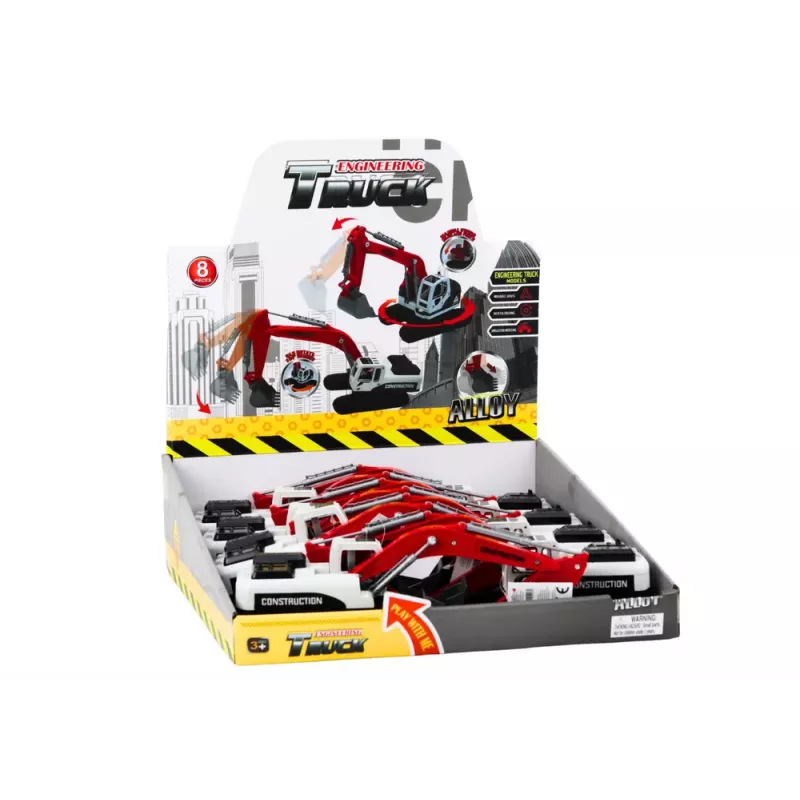 LEAN TOYS Excavadora de orugas con cuchara de metal blanca y roja