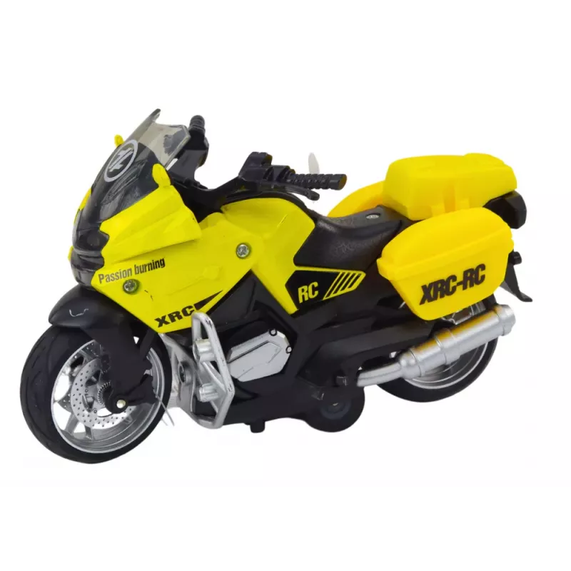 LEAN TOYS Moto deportiva con propulsión por fricción, 3 diseños amarillo naranja blanco