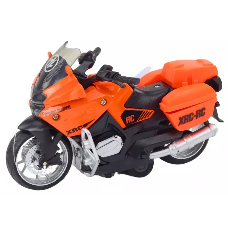 LEAN TOYS Moto deportiva con propulsión por fricción, 3 diseños amarillo naranja blanco