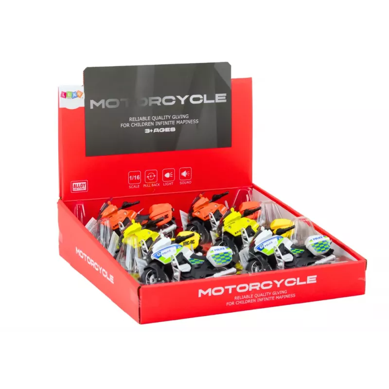LEAN TOYS Moto deportiva con propulsión por fricción, 3 diseños amarillo naranja blanco