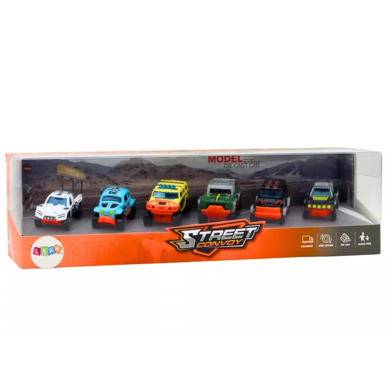 LEAN TOYS Set de coches todoterreno de metal 1:64, 6 piezas