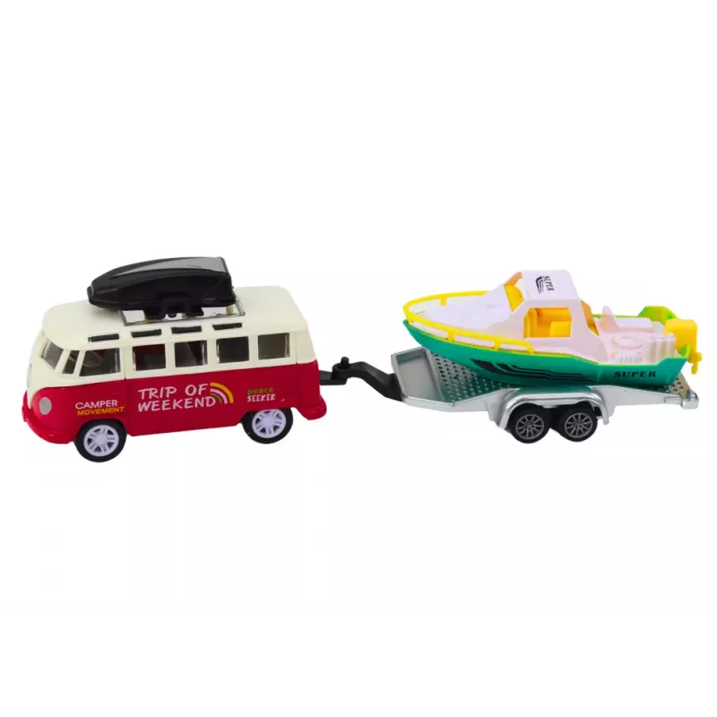 LEAN TOYS Coche todoterreno con barco o helicóptero, propulsión de metal, escala 1:32, retroceso, metal fundido, varios colores