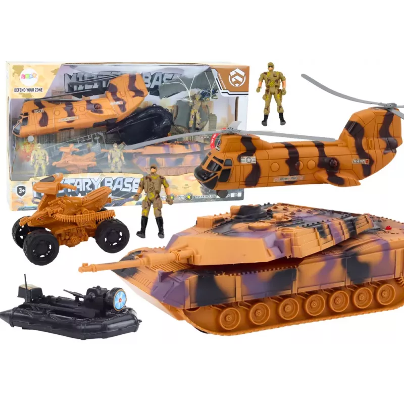 LEAN TOYS Set militar con tanque, helicóptero, paracaidista y sonidos
