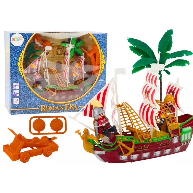 LEAN TOYS Barco romano con luz, sonido, catapulta y palmeras