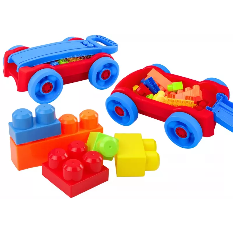 LEAN TOYS Set de bloques de construcción en carro rodante azul y rojo - 236 piezas