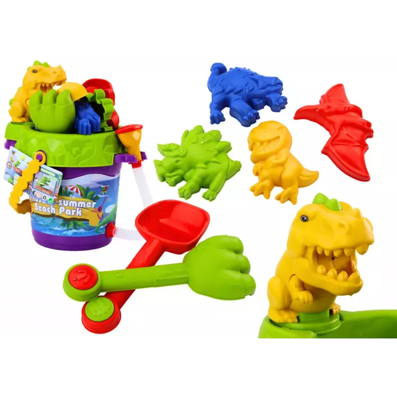 LEAN TOYS Set de cubo de arena con regadera de ducha y moldes dinosaurios set