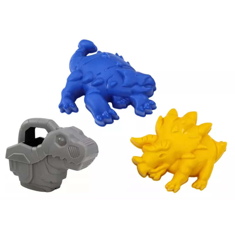 LEAN TOYS Set de juego de arena de dinosaurios - molino, embudo, paleta, rastrillo, regadera, moldes