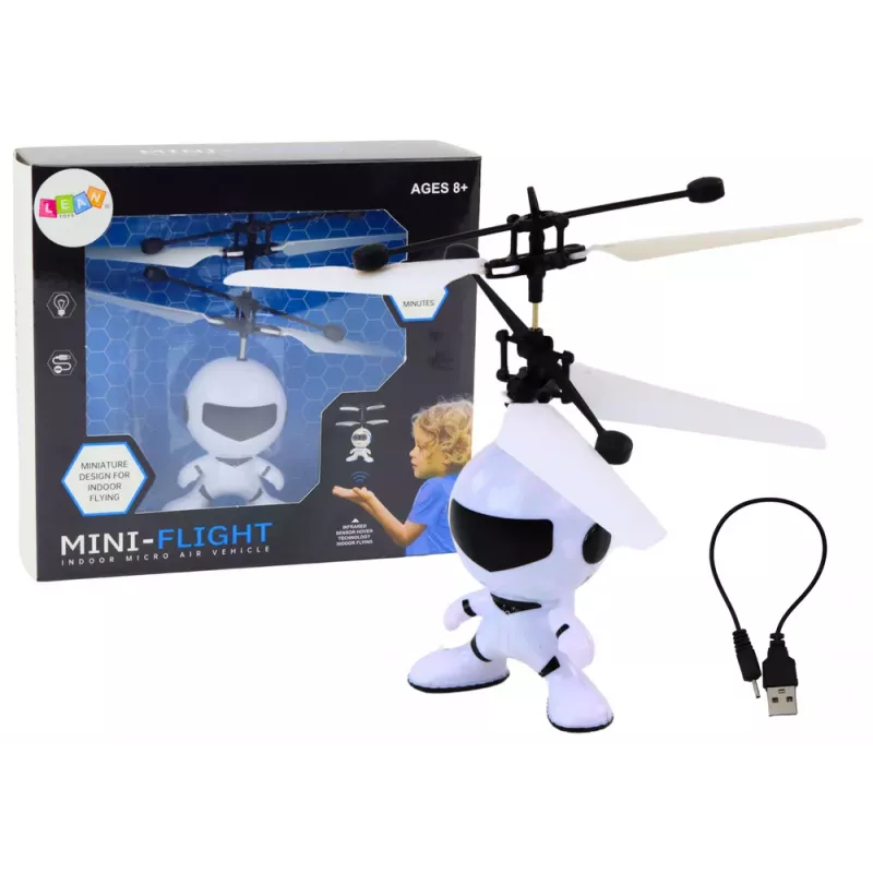 LEAN TOYS Dron helicóptero astronauta volador controlado con la mano blanco