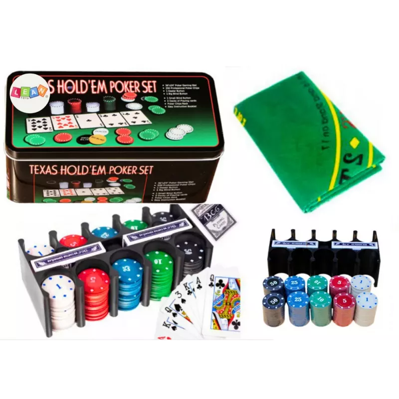 LEAN TOYS Set de juego de póker con 2 barajas de cartas, fichas y tablero