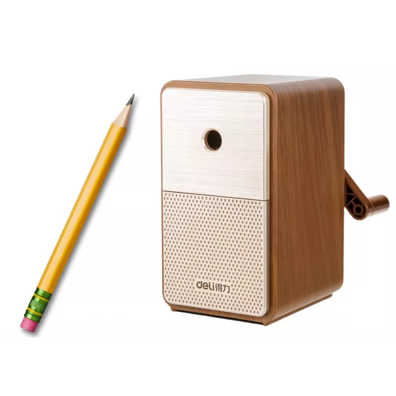 LEAN Sacapuntas con manivela y depósito, ajuste de punta marrón