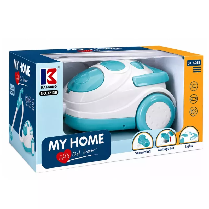 LEAN TOYS Aspirador a pilas azul con bolas de poliestireno y sonido