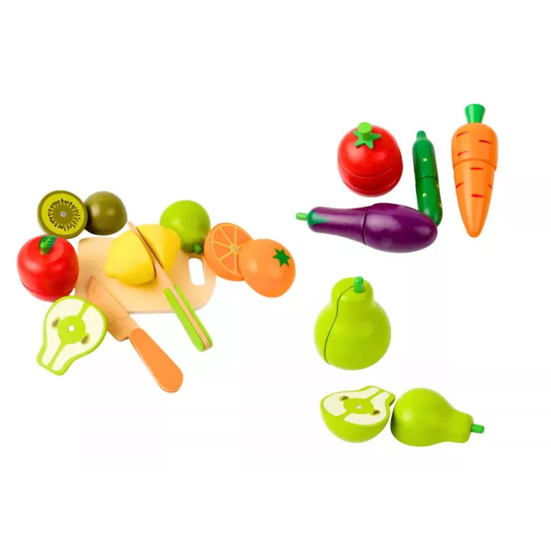 LEAN TOYS Frutas y verduras de madera en caja magnética cocina