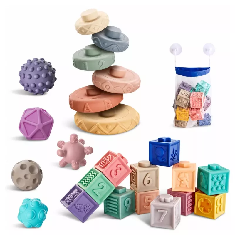 LEAN TOYS Bloques educativos de goma blanda animales, números y formas multicolor 27 uds.