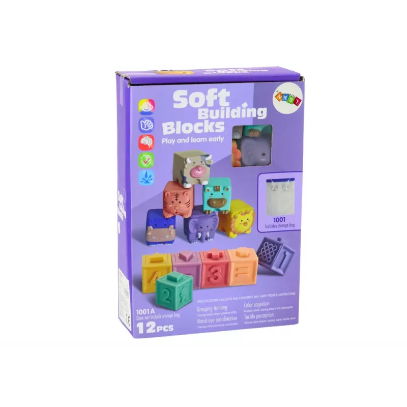 LEAN TOYS Bloques educativos blandos animales, números y letras multicolor 12 piezas