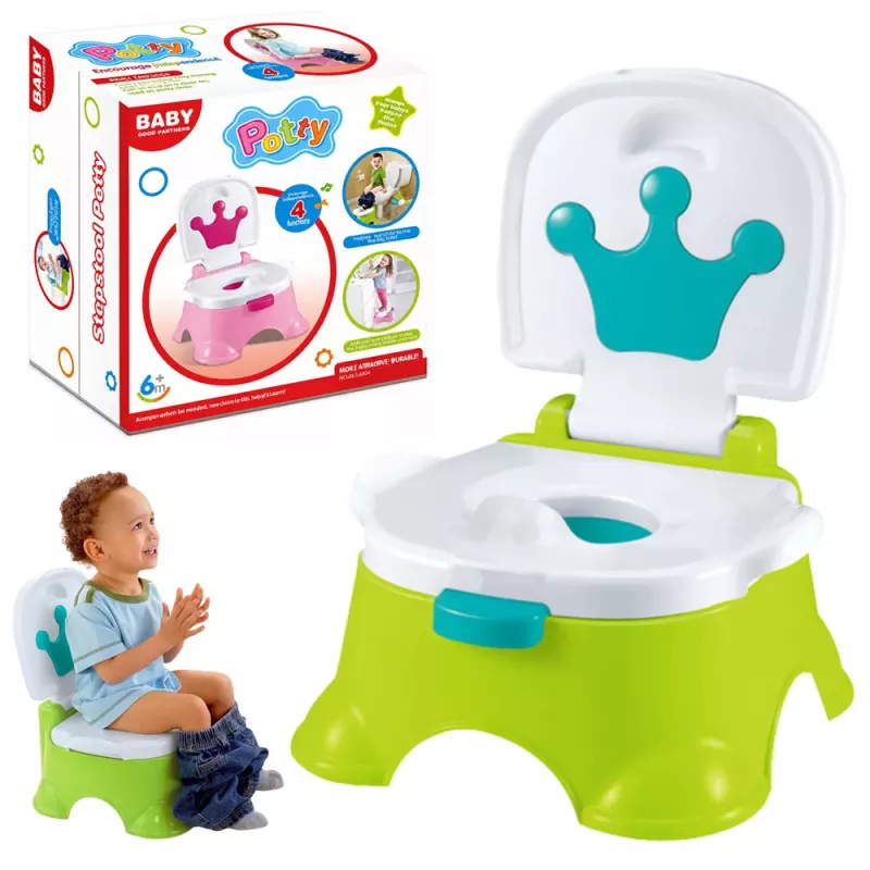 LEAN TOYS Orinal interactivo verde con corona azul, música e inodoro para niños pequeños 5 en 1