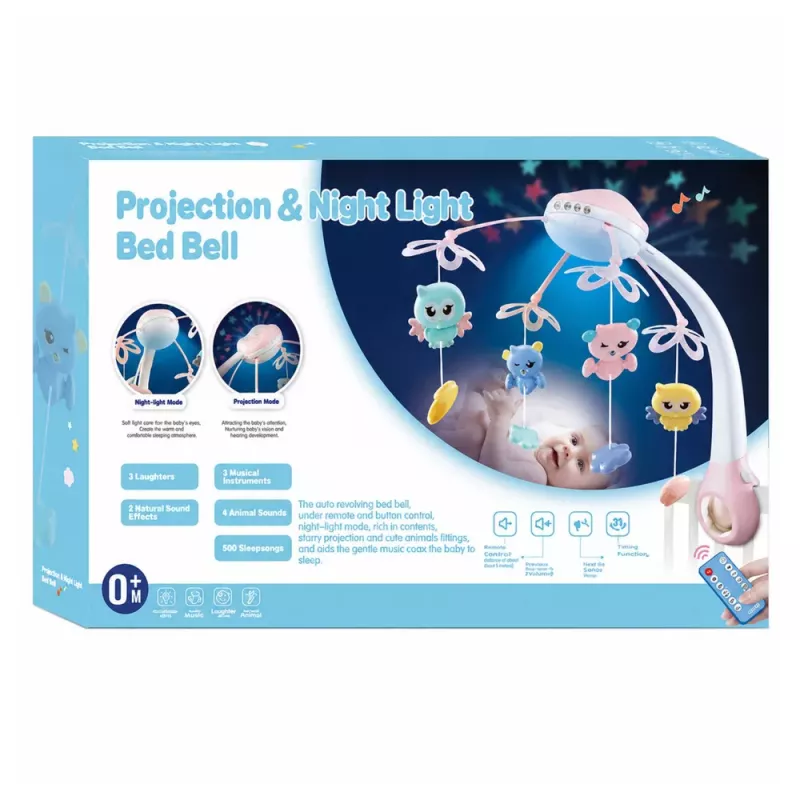 LEAN TOYS Carrusel de cuna proyector con mando a distancia, melodías y sonidos de animales azul