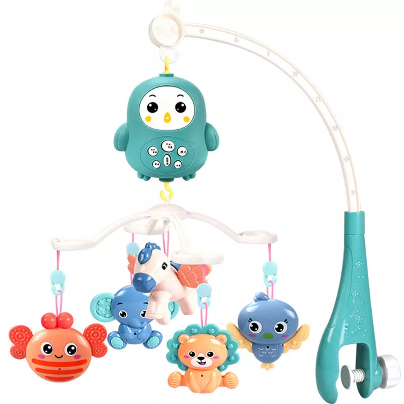 LEAN TOYS Carrusel de cuna con mando a distancia, nanas y sonidos azul