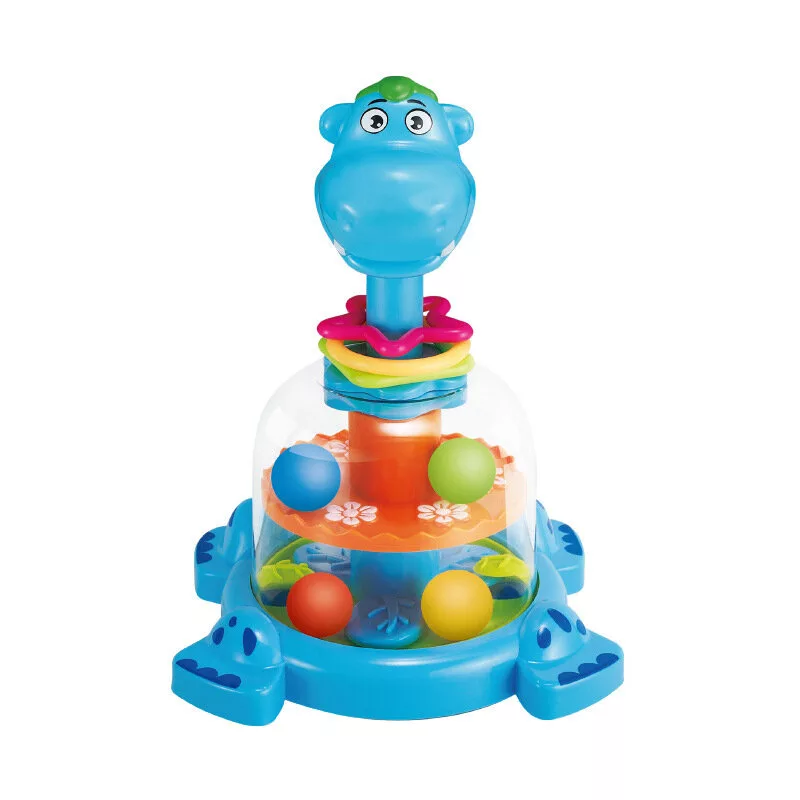 LEAN TOYS Peonza hipopótamo con bolas para bebés azul