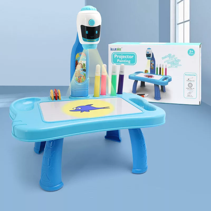 LEAN TOYS Mini proyector robot de mesa accesorio 2 en 1 azul