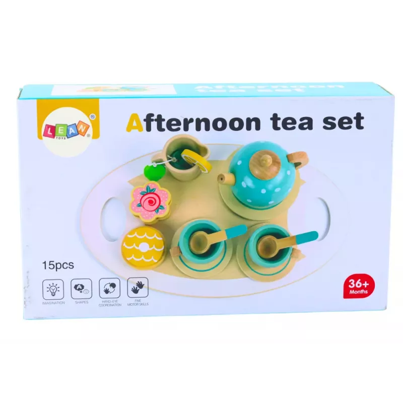 LEAN TOYS Set de té y café de madera para niños 15 piezas