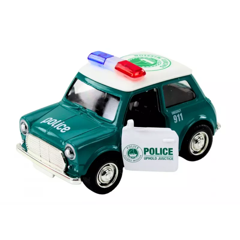 LEAN TOYS Coche de policía clásico 1:38 propulsión luces sonidos verde