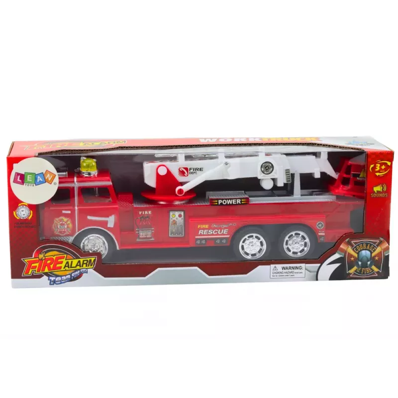 LEAN TOYS Camión de bomberos rojo con pluma luces sonidos