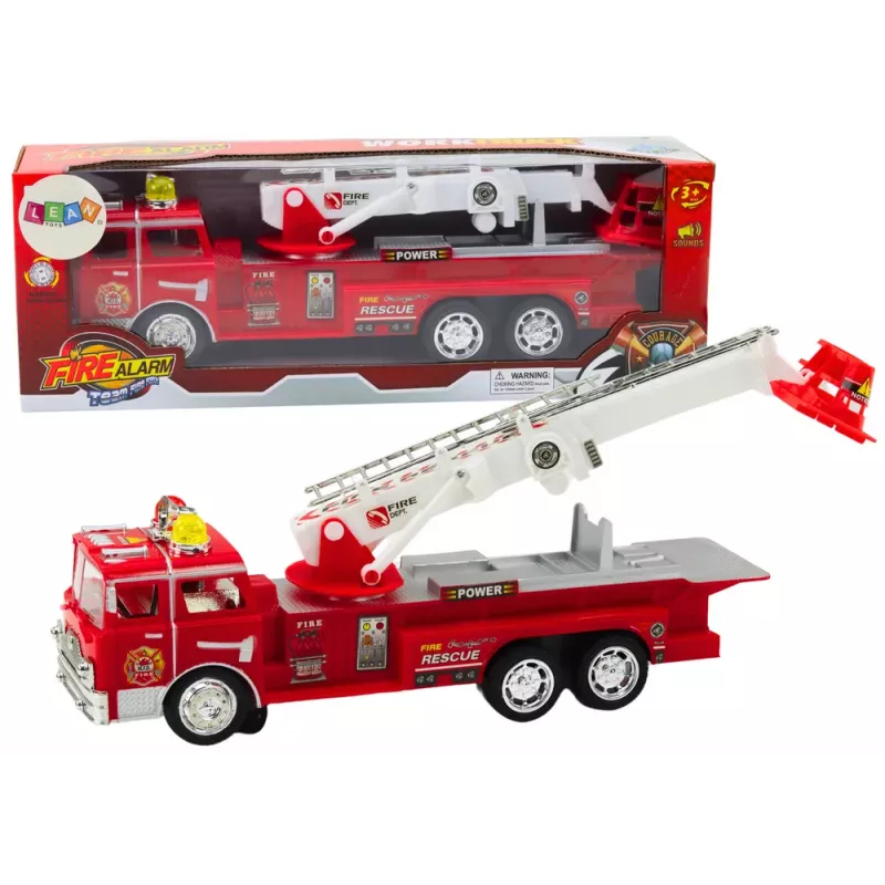 LEAN TOYS Camión de bomberos rojo con pluma luces sonidos