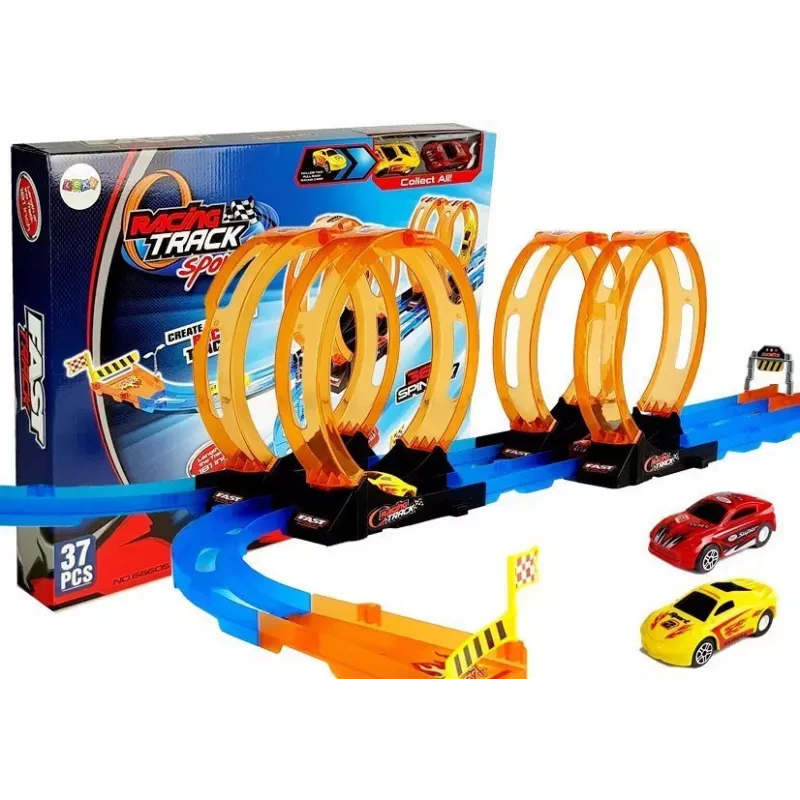LEAN TOYS Circuito de carreras con 4 loops, dos coches de 181 cm