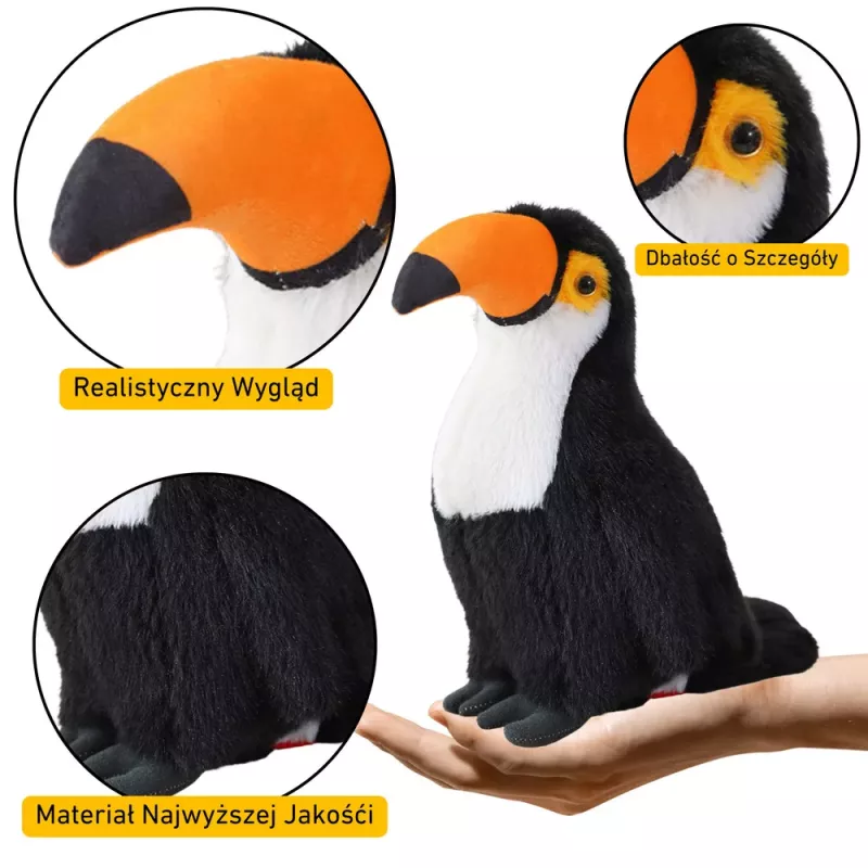 LEAN TOYS Peluche mascota de tucán blanco y negro 30 cm