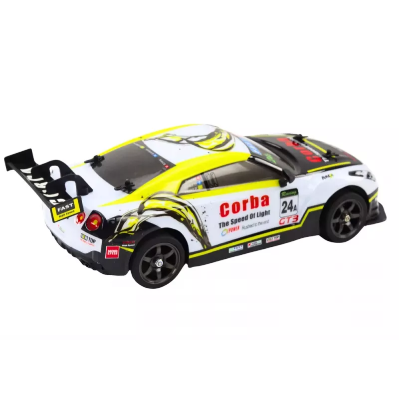 LEAN TOYS Coche deportivo RC 1:16 drift ruedas intercambiables blanco y amarillo