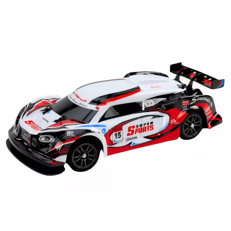 LEAN TOYS Coche deportivo RC 1:16 drift ruedas intercambiables blanco y rojo