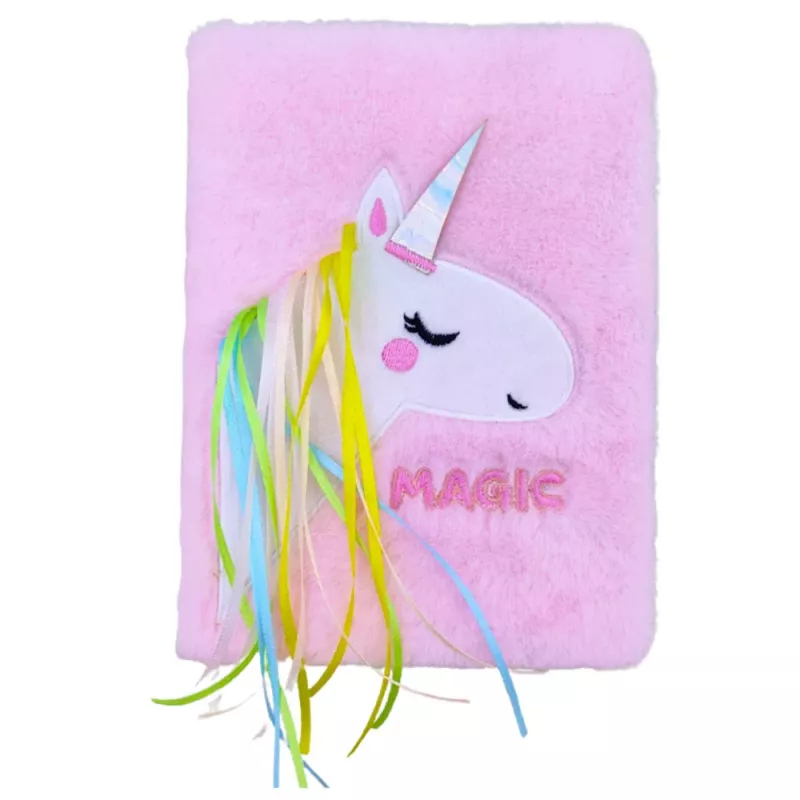 LEAN Cuaderno de felpa rayado con melena de unicornio multicolor A5