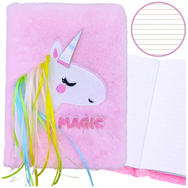 LEAN Cuaderno de felpa rayado con melena de unicornio multicolor A5