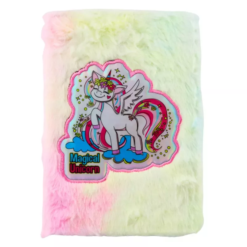 LEAN Cuaderno de felpa rayado con unicornio multicolor A5