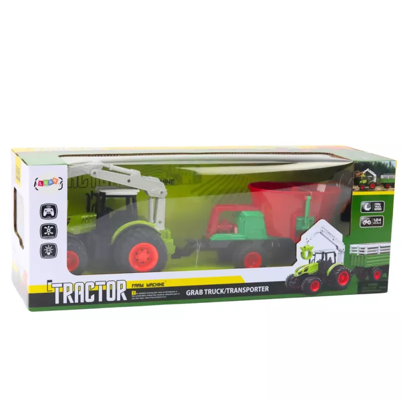LEAN TOYS Tractor agrícola con sembradora y cuchara giratoria radiocontrol 2.4G
