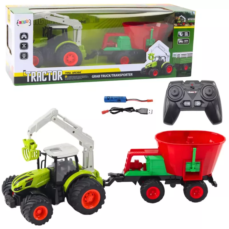 LEAN TOYS Tractor agrícola con sembradora y cuchara giratoria radiocontrol 2.4G