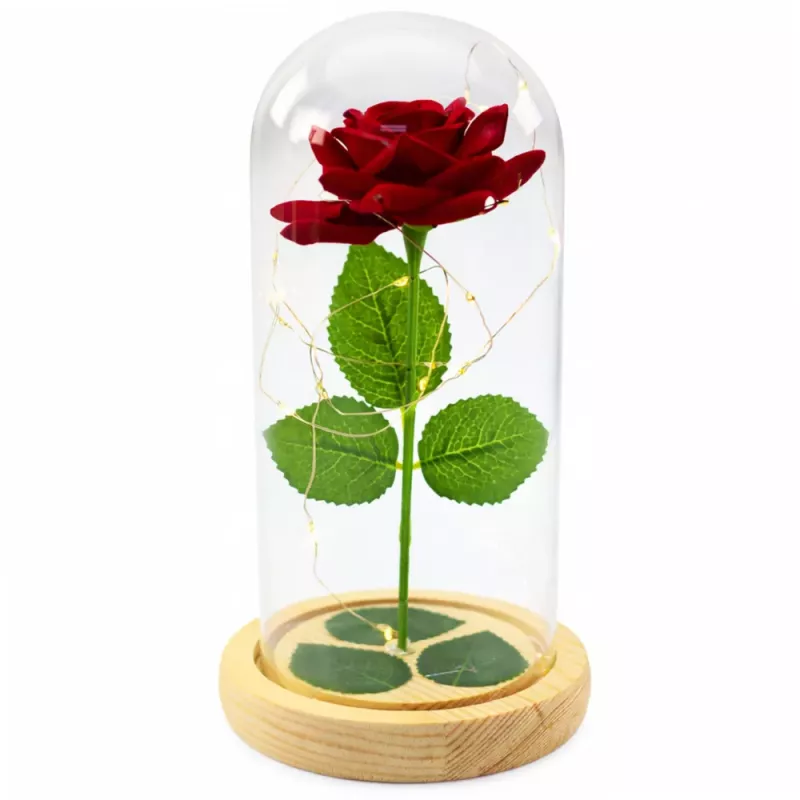 LEAN Rosa eterna en cúpula de cristal con iluminación LED roja 21x11cm
