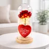 LEAN Rosa eterna en cúpula con iluminación LED roja con corazón 18,5x8 cm