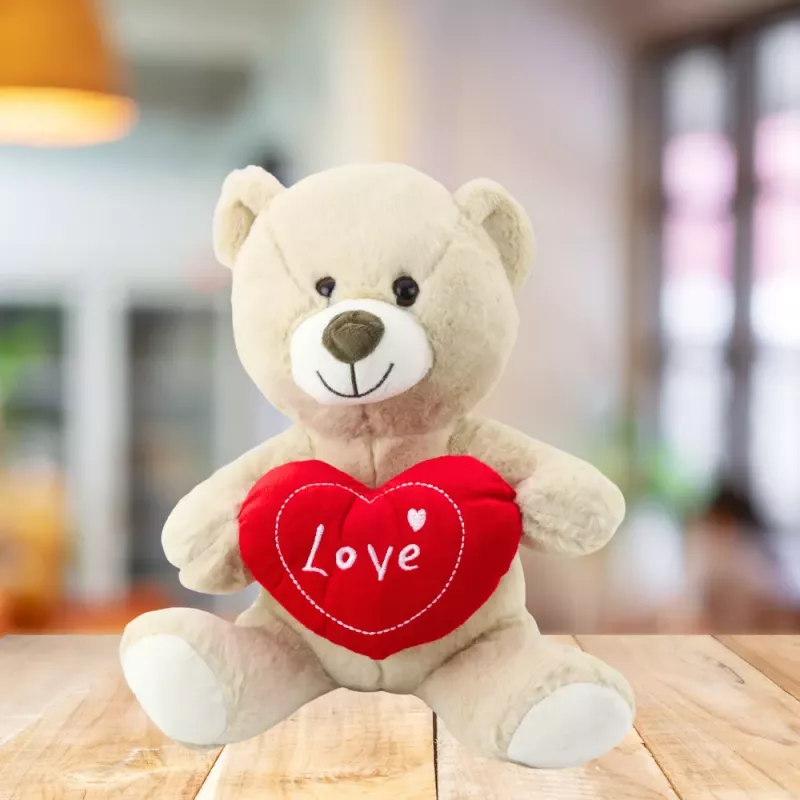 LEAN TOYS Peluche oso de peluche con corazón crema-beige 30cm