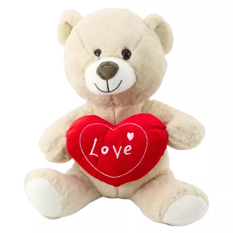 LEAN TOYS Peluche oso de peluche con corazón crema-beige 30cm