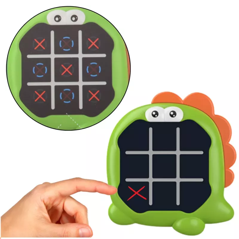 LEAN TOYS Juego electrónico 3en1 tres en raya memory dinosaurio verde