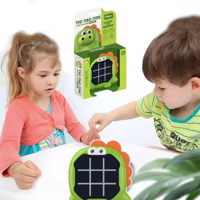 LEAN TOYS Juego electrónico 3en1 tres en raya memory dinosaurio verde