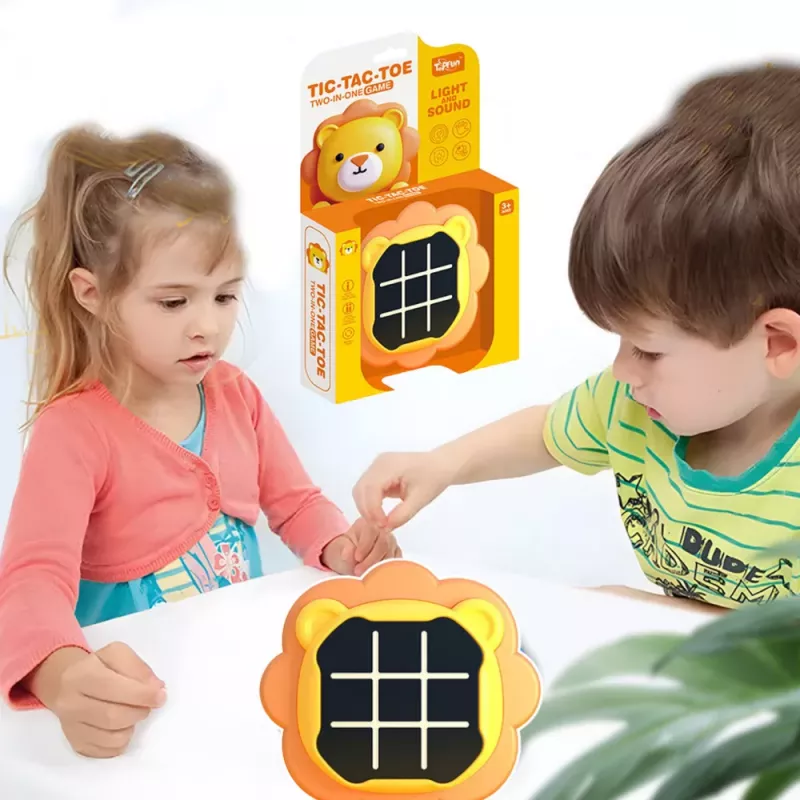 LEAN TOYS Juego electrónico 3en1 tres en raya memory león naranja