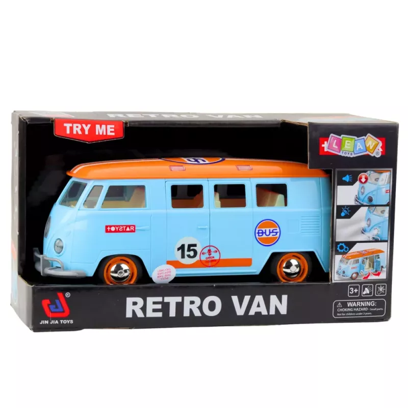 LEAN TOYS Furgoneta retro coche autobús luces sonidos puertas que se abren azul