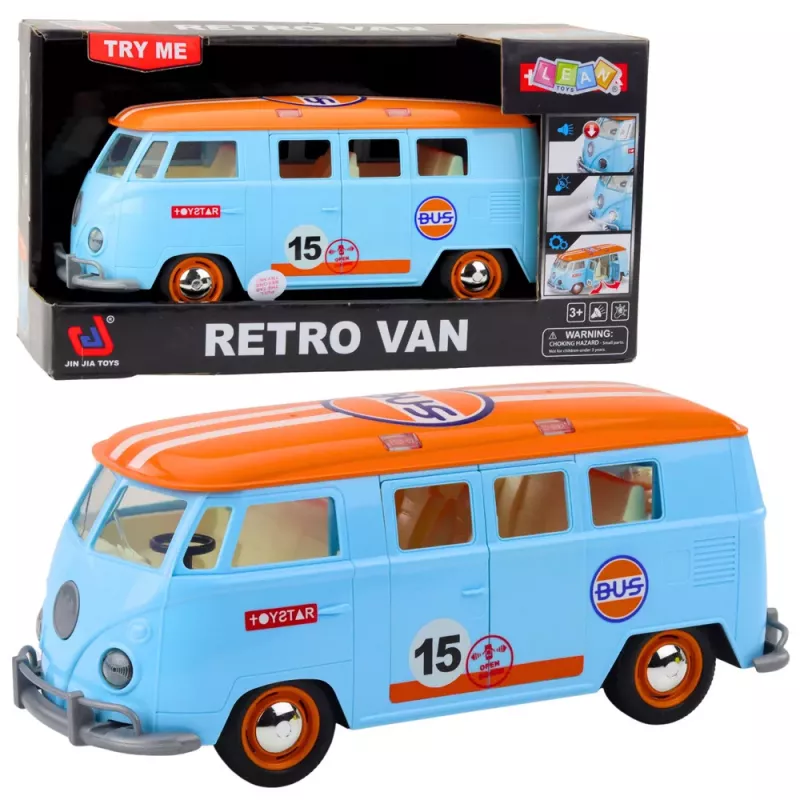 LEAN TOYS Furgoneta retro coche autobús luces sonidos puertas que se abren azul