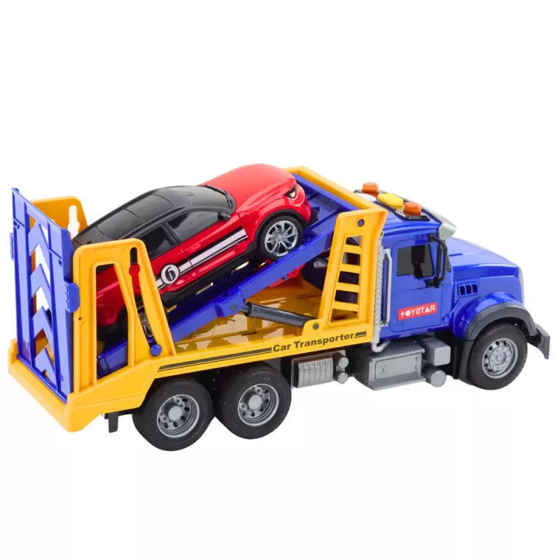 LEAN TOYS Set camión portacoches con luz y sonido, 4 coches de juguete