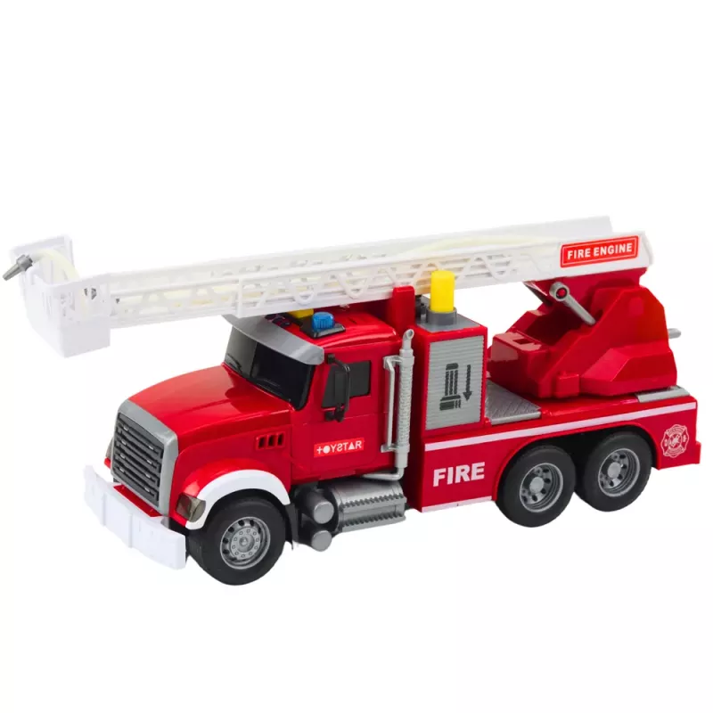 LEAN TOYS Camión de bomberos con pluma agua luces sonidos rojo 1:14