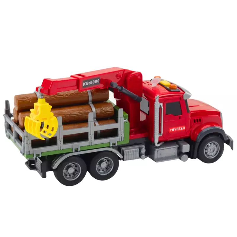 LEAN TOYS Camión grúa forestal luces sonidos rojo 1:14