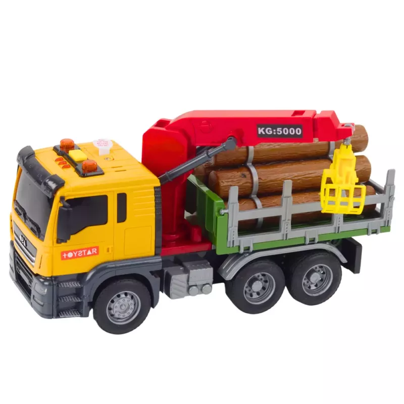 LEAN TOYS Camión grúa forestal luces sonidos amarillo 1:14